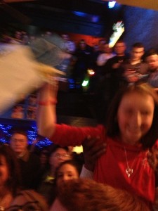 Nikki was crowd surfing for her prize